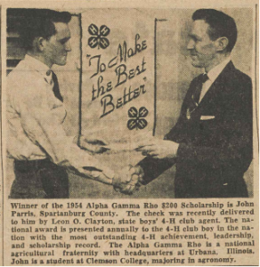 Parris wins Alpha Gamma Rho Scholarship.