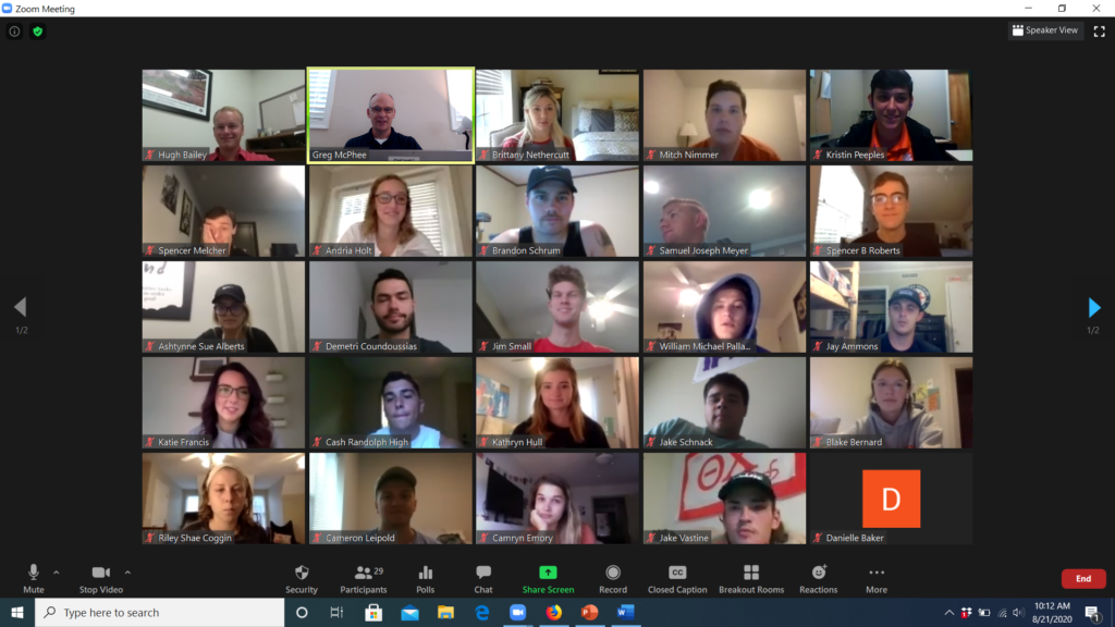 Zoom meeting screen shot of students and their professor