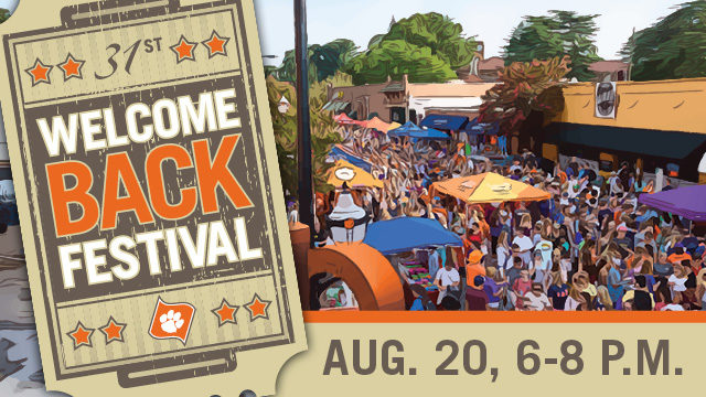 Clemson's Welcome Back Festival on August 20, 2019 at 6 p.m. in downtown Clemson.