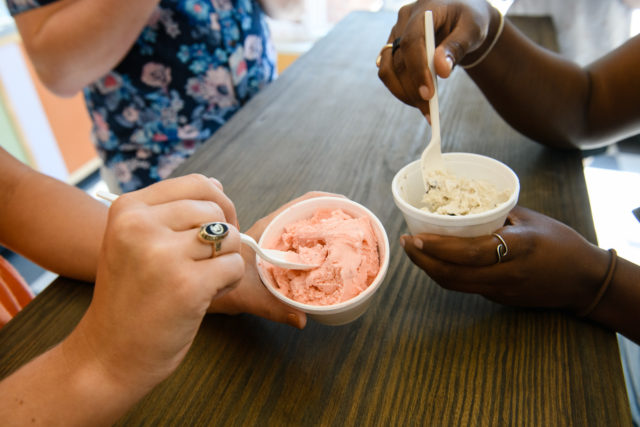 Students eating '55 Exchange ice cream