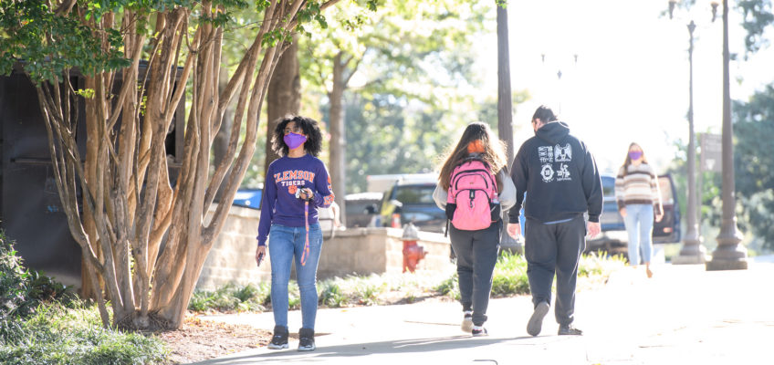 Clemson students walking on campus