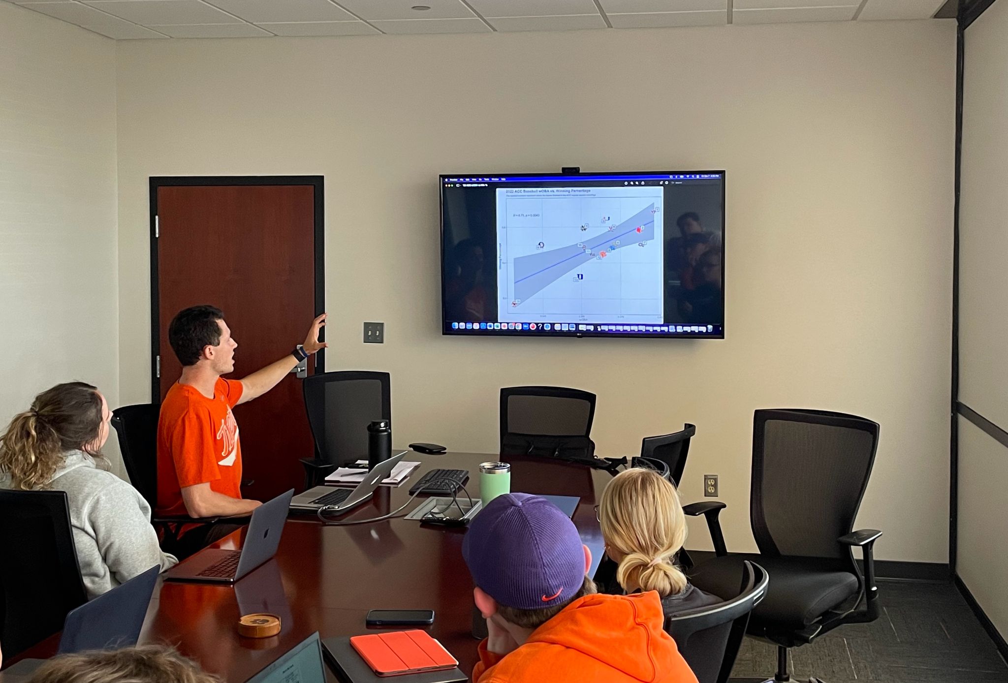 Clemson Olympic Sports staff and interns meet on campus at Clemson University