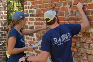Historic preservation students at the Old Sheldon Church Ruins in Yemassee, S.C.
