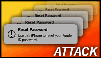 A 'Reset Password' Prompt on iPhone that has been duplicated multiple times.