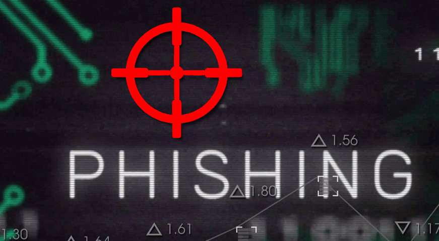 Graphic showing the word Phishing with a target symbol above the word