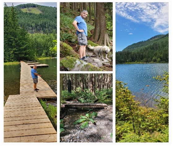Participant with dog explores different areas of Palmetto Trail