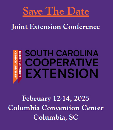 Save the Date image for the Joint Extension Conference on February 12-14, 2025 at the Columbia Convention Center