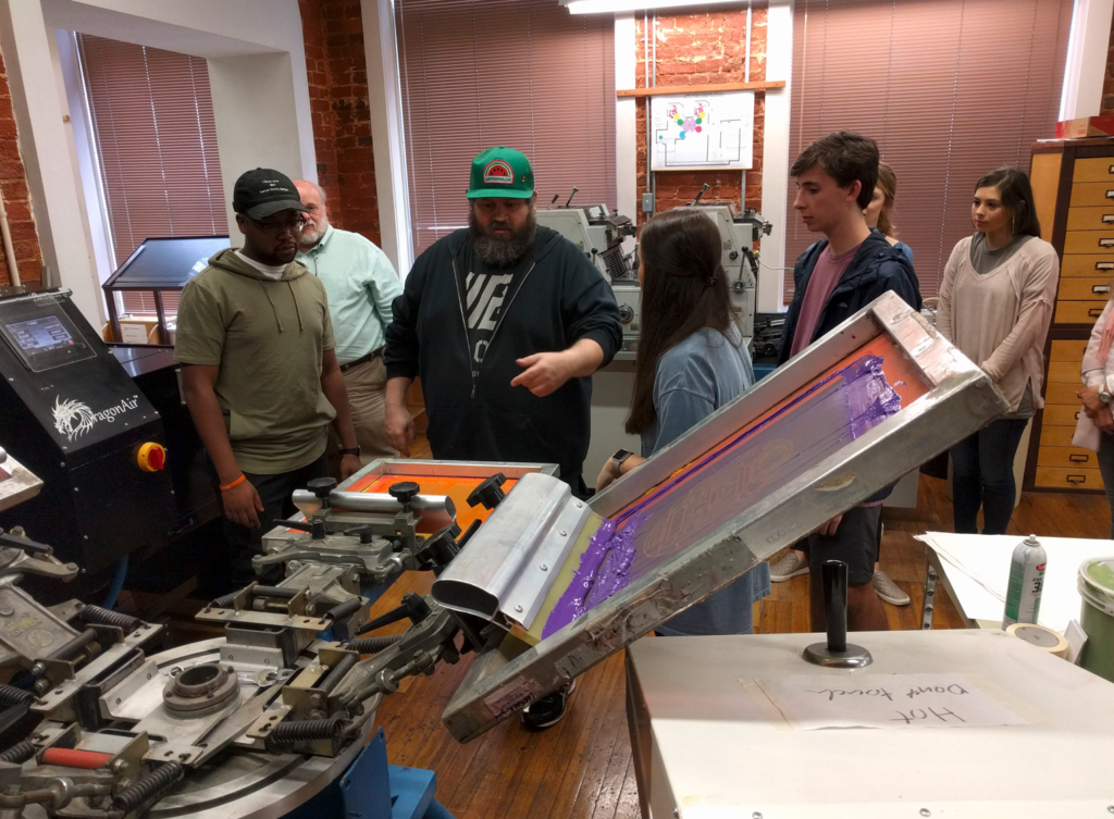 Draplin screen printing with students