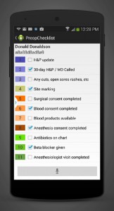 Pre Op Checklist App Screen image