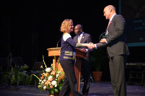 Pic of MaryBeth Kurz receiving MLK award