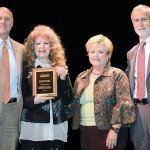 Photo of Graciela Tissera receive the Frank A. Burtner Award for Excellence in Advising. Pictured with Tissera, second from left, are President Jim Clements, X and Vice Provost Bob Jones.
