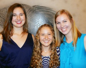 Photo of Olivia Meers, Meg O'Sell and Anna Williams win Language and International Health awards at the College of Architecture, Arts and Humanities spring awards ceremony.