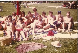 Clemson and local students at a public pool in Nabburg during the first German study abroad program in 1984.