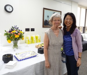 Joan Bridgwood, left, and Su-I Chen at the retirement party.