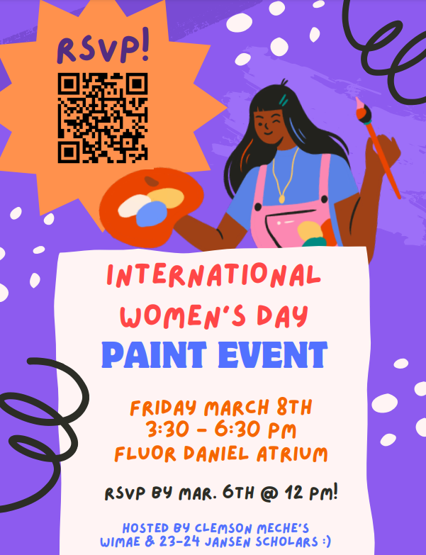 cake and painting March 8 in Fluor Daniel from 3:30 - 6:30pm.