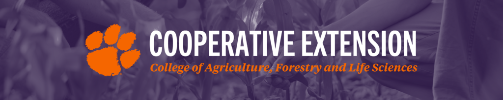 purple and orange banner reading: Cooperative Extension: College of Agriculture, Forestry and Life Sciences, with an orange tiger paw logo.