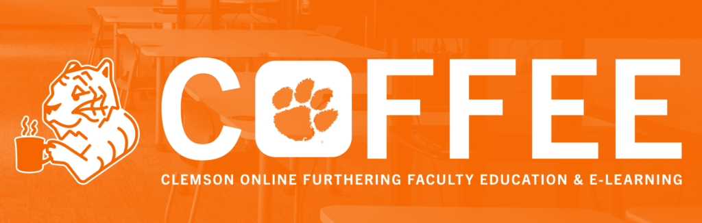 An orange banner with the Tiger Drinking Coffee logo and the word COFFEE