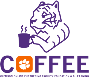 Purple Tiger COFFEE logo holding a coffee mug