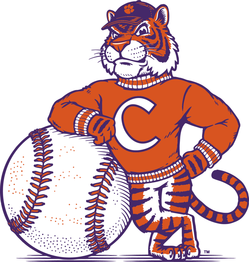 Old-timey Clemson Tiger baseball mascot