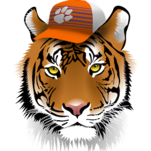 Computer-drawn tiger wearing Clemson baseball cap