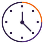 An orange and purple clock, set at 12:20.