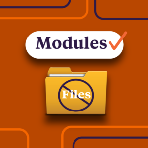 decorative image. The word "Modules" has a check mark next to it. Beneath it is an image of a folder with the word "Files" on it and a slash through it. 