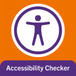 Image of the Canvas accessibility checker icon in purple with white and orange background. Text on bottom of image reads: Accessibility Checker.