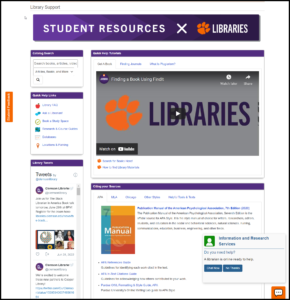 Screenshot of Library student resources. 