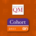 Quality Matters Logo and Clemson Online Cohort 2023 logo displayed on an orange background
