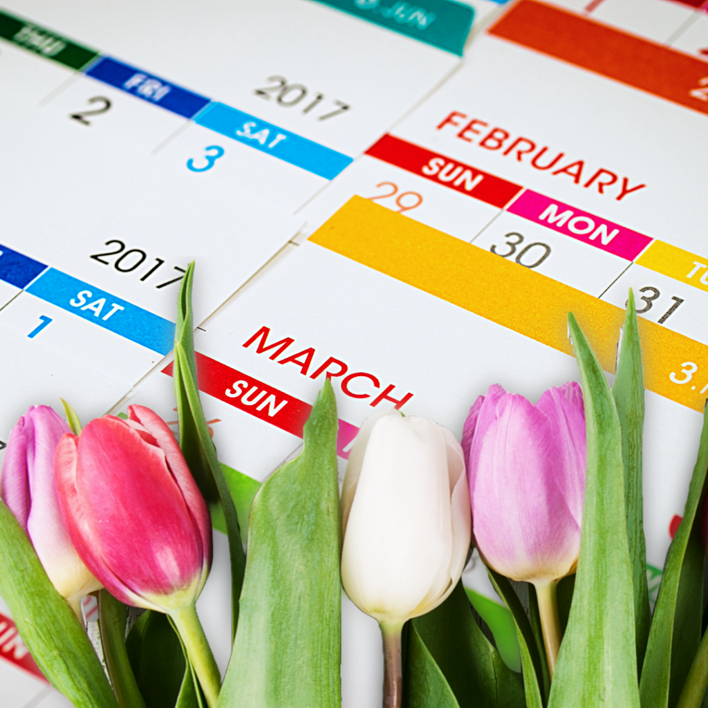 Image of a spring calendar with flowers