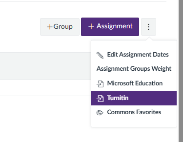 Turnitin option from assignment setting menu