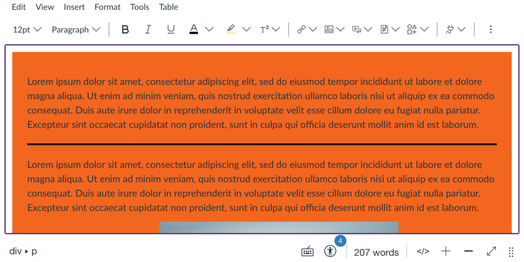 screenshot of sample text showing orange background color