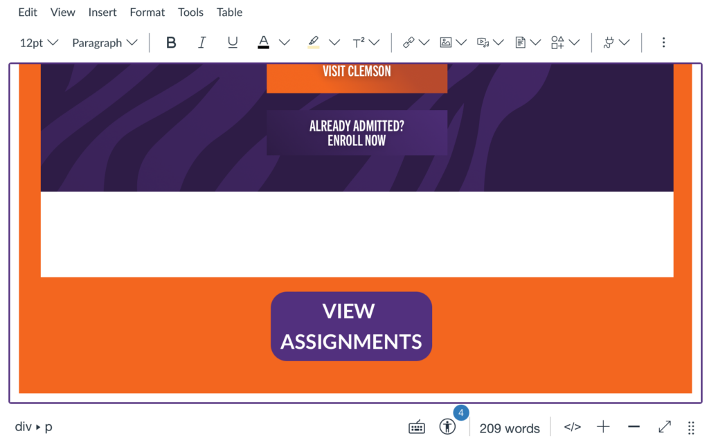 screenshot showing example simple button to View Assignments