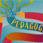 Hands spin yarn into a "PEDAGOGY" scarf, made from threads of purpose, imagination, excitement, adventure, resilience, and confidence.