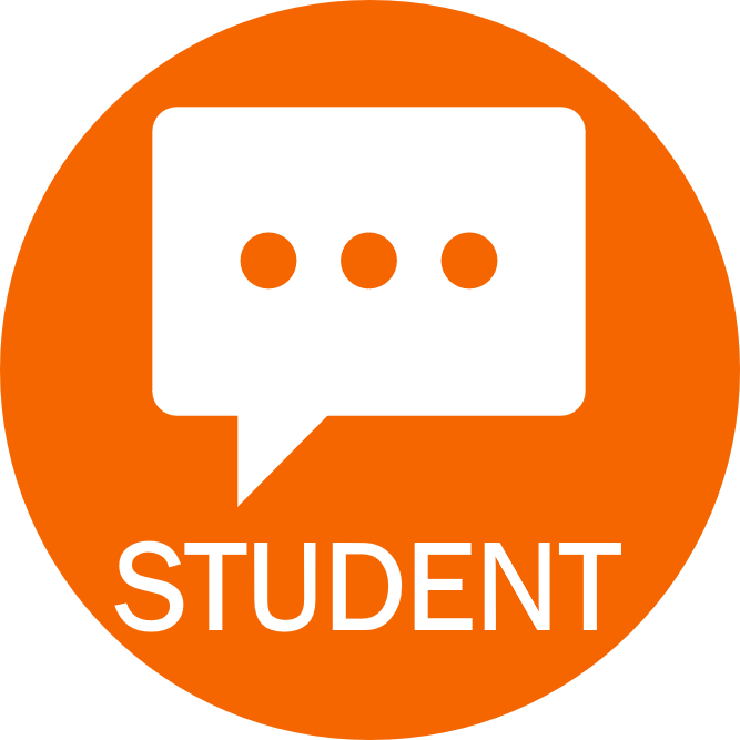 Orange circle with a speech bubble inside it 