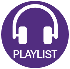 Purple circle with headphones and the text "Playlist"