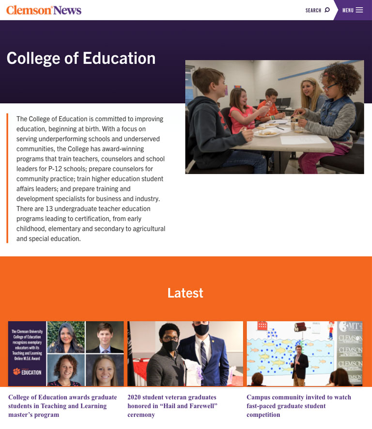 College of Education archive page on Clemson News