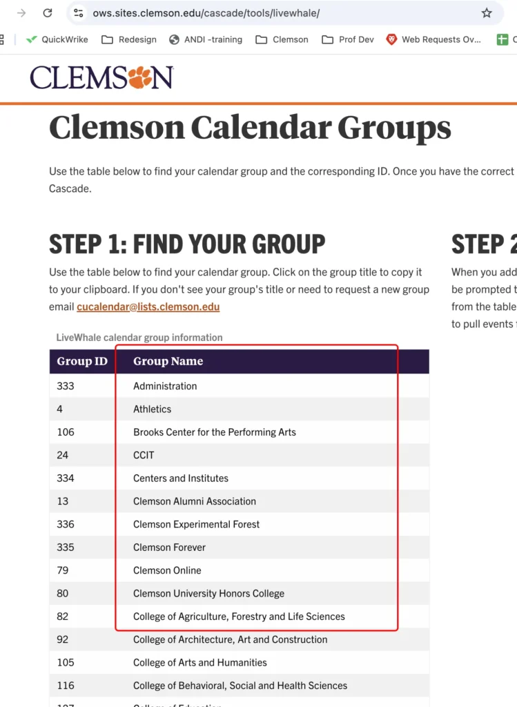 list of group names with a highlight over the area where users can click to copy the name to the clipboard