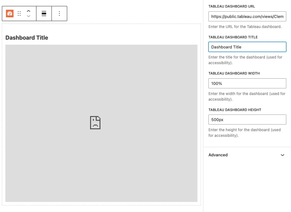 Tableau dashboard being blocked in editor