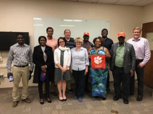 Picture of members of Clemson's Parks, Recreation and Tourism Management Department with the Zambian delegation on May 2. 