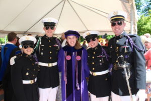 Picture of Haley Griffiths with members of Clemson's Pershing Rifles Company C-4.