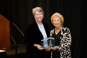 Chris Lehnertz (left) receives with her award’s namesake, former National Park Service Director Fran Mainella, at the Hartzog awards ceremony.