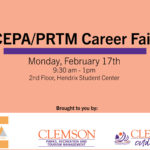 The CEPA/PRTM Career Fair is on Monday, February 17 at the Hendrix Center between 9:30 am and 1 pm.