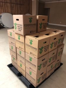 Freight pallet with food share boxes