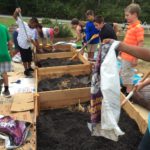 Children preparing raised garden beds