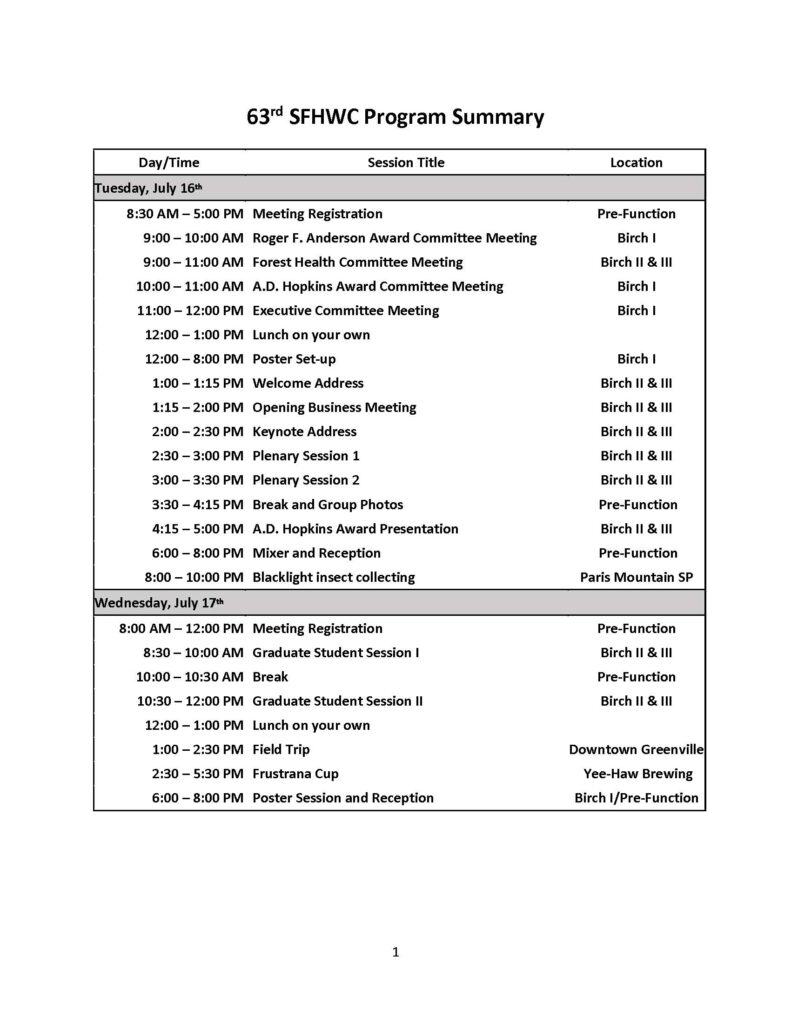 Southern Forest Health Work Conference - SFHWC 2024 Final Program 2 Page 02 791x1024