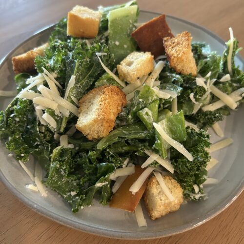 kale caesar salad with greek yogurt caesar dressing