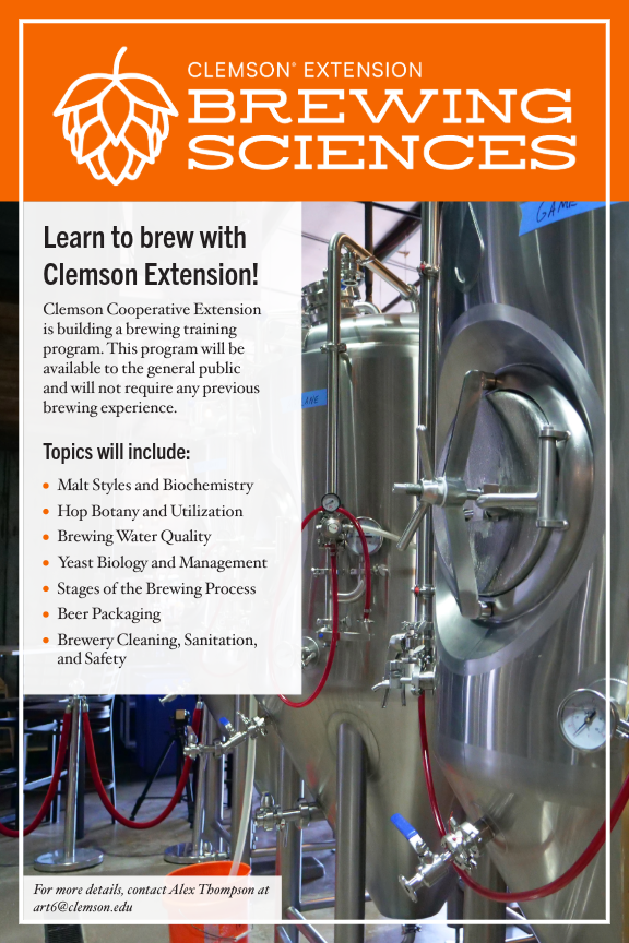 Pictured is a flyer featuring Brewing Sciences and learning how to brew with Clemson Extension