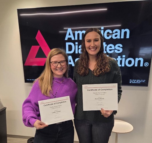 RHN Agent, Camilla Herndon, and RHN Associate, Danielle MCFall, with their training certificates at the American Diabetes Association in Arlington, Virginia.