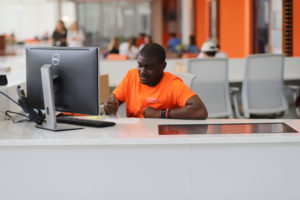 Miles McBee works at the Service Desk.